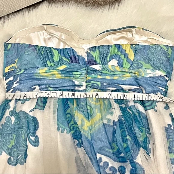 Caché Size 8 Blue Green Paisley Chiffon Maxi Dress Resort Evening Event Prom - Picture 9 of 11